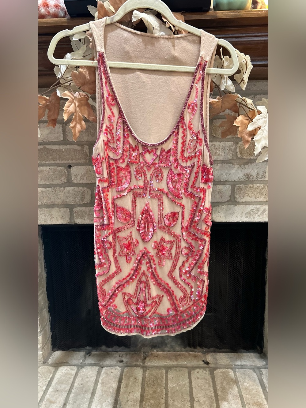 Embellished Pink Beaded Tank Top EUC